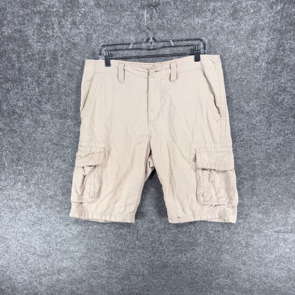 Urban Pipeline Mens 32 Cargo Shorts Khaki Beige Cotton Nylon Utility Pocket Flaw